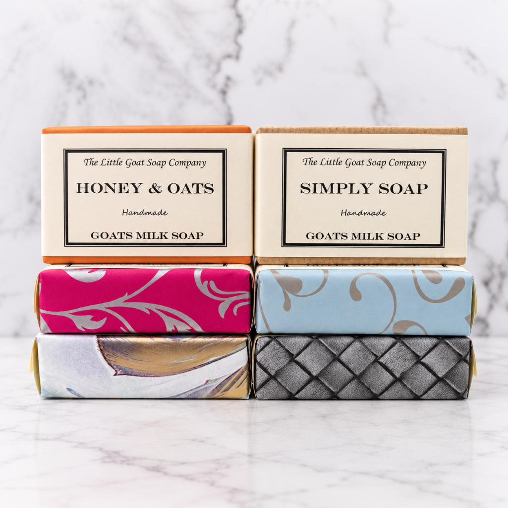 Bundle of six mixed goat milk soap and shampoo bars from The Little Goat Soap Company