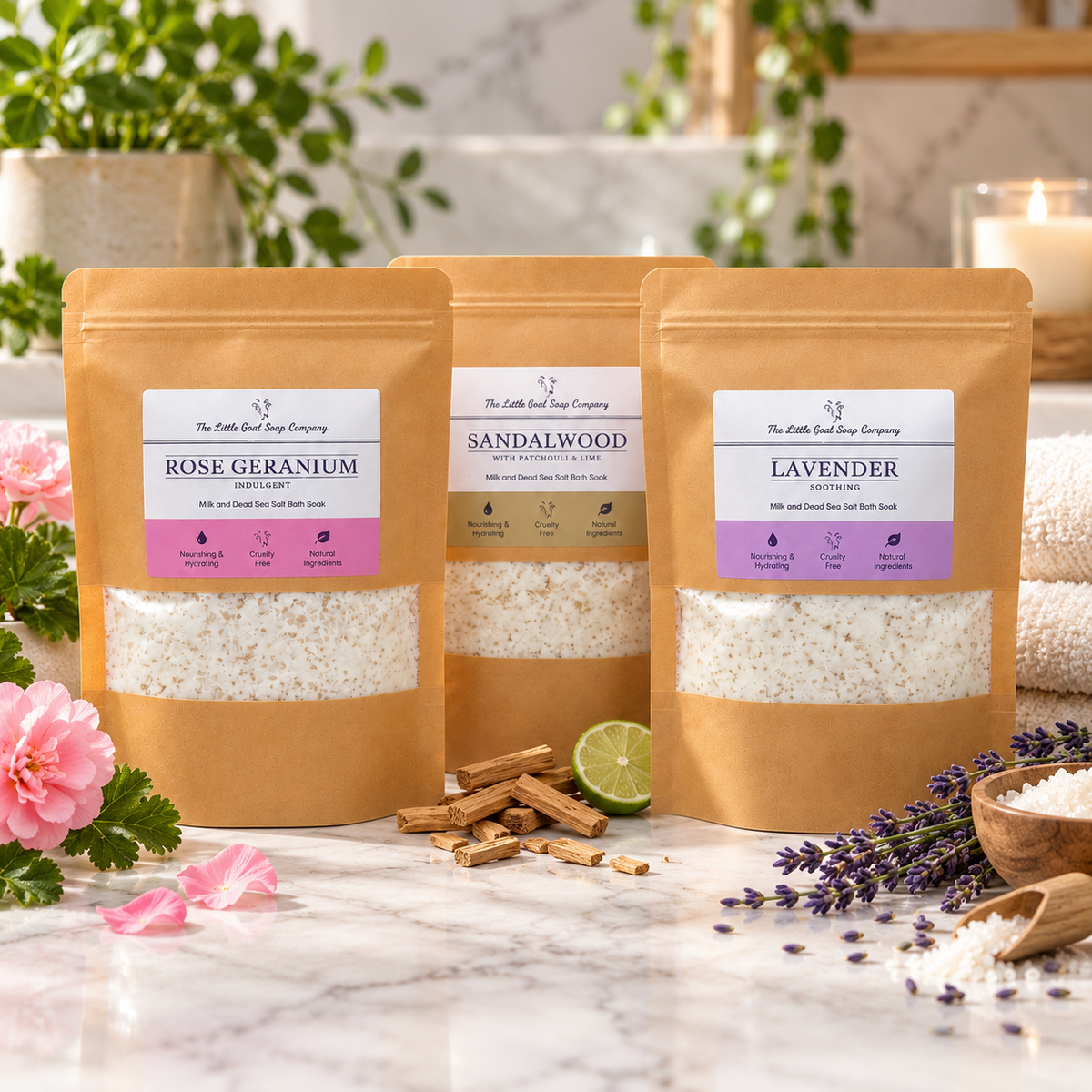 Lifestyle photo of The Little Goat Soap Company goat milk bath salts